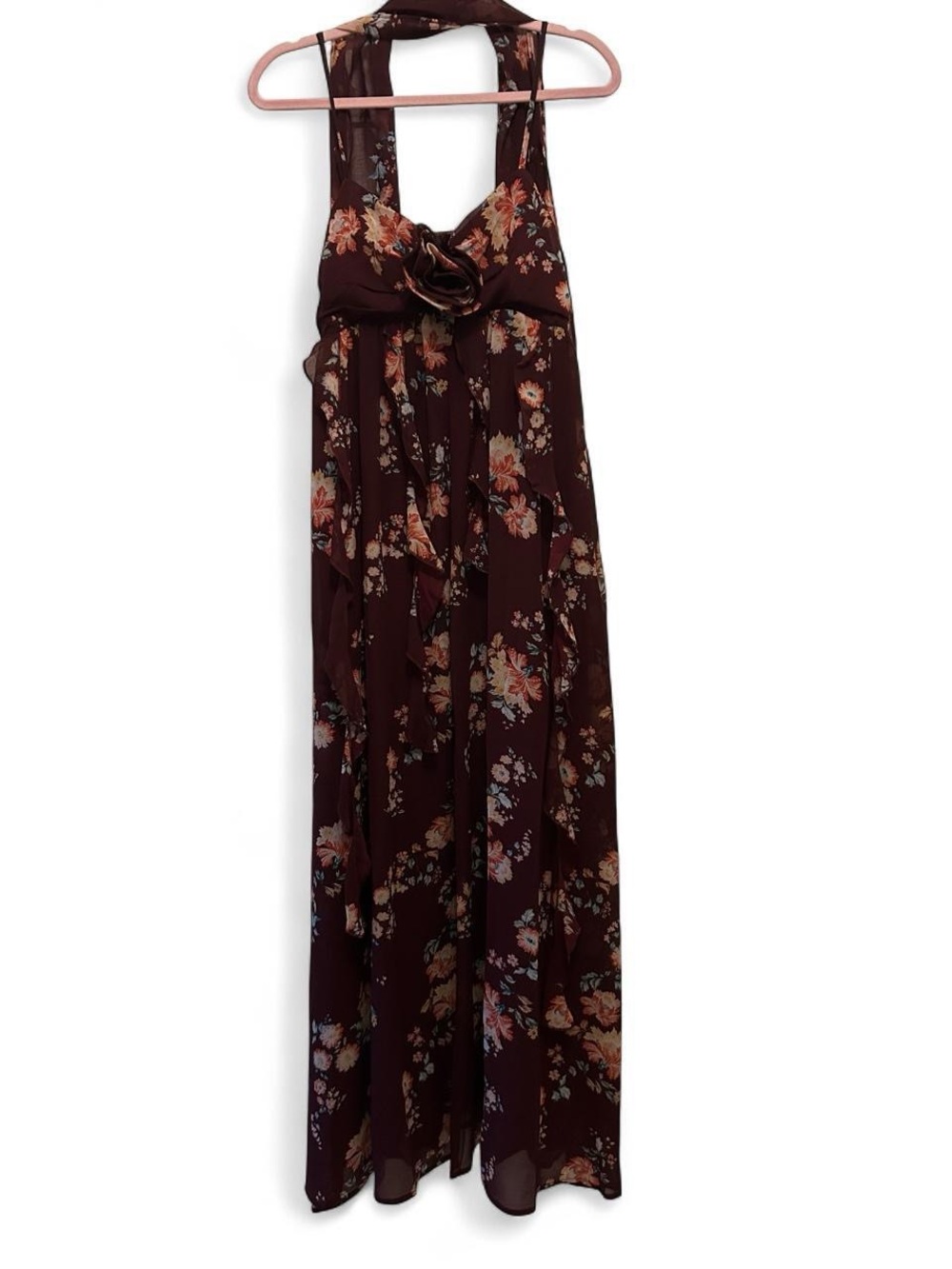 Petal & Pup Burgundy Floral Formal Maxi Dress & Scarf